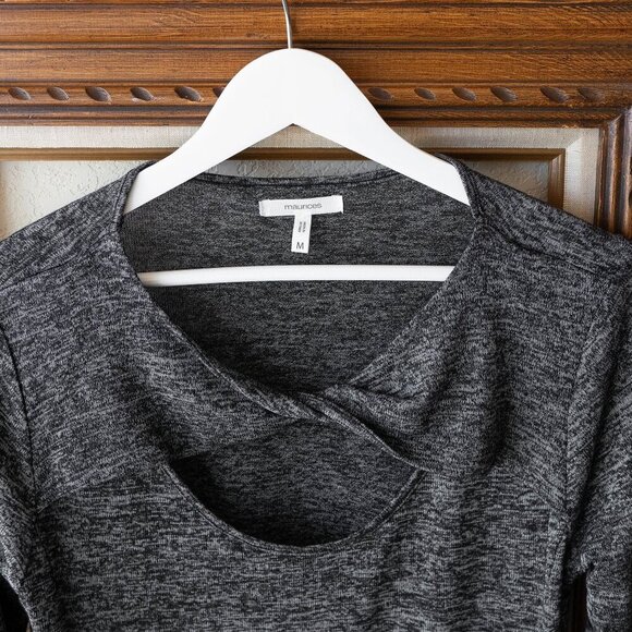 Maurices Tunic Sz Medium Heather Black Gray Knit Stretch Asymmetric Pockets Y2K - Picture 5 of 5